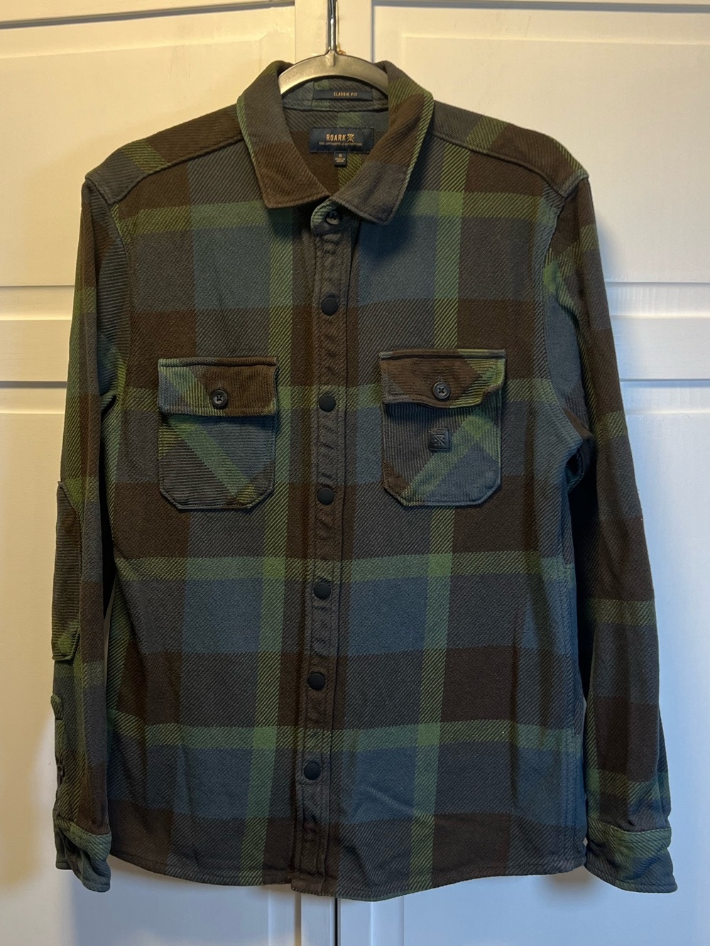 Roark Mens Nordman 100% Cotton Snap Button Long Sleeve Shirt Green & Brown Plaid